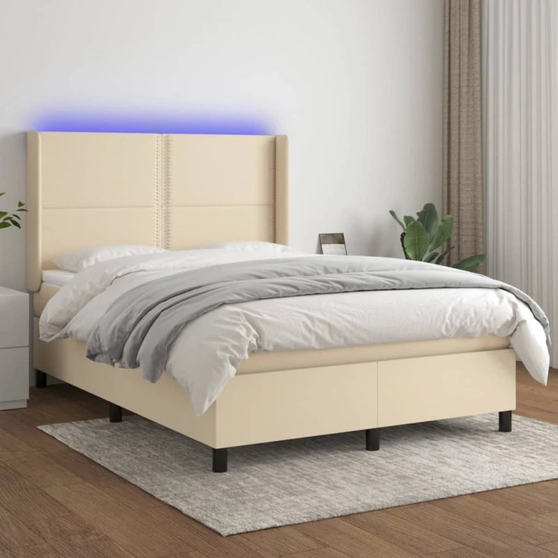 vidaXL Kontinentalseng 140x190 cm Creme med LED-lys