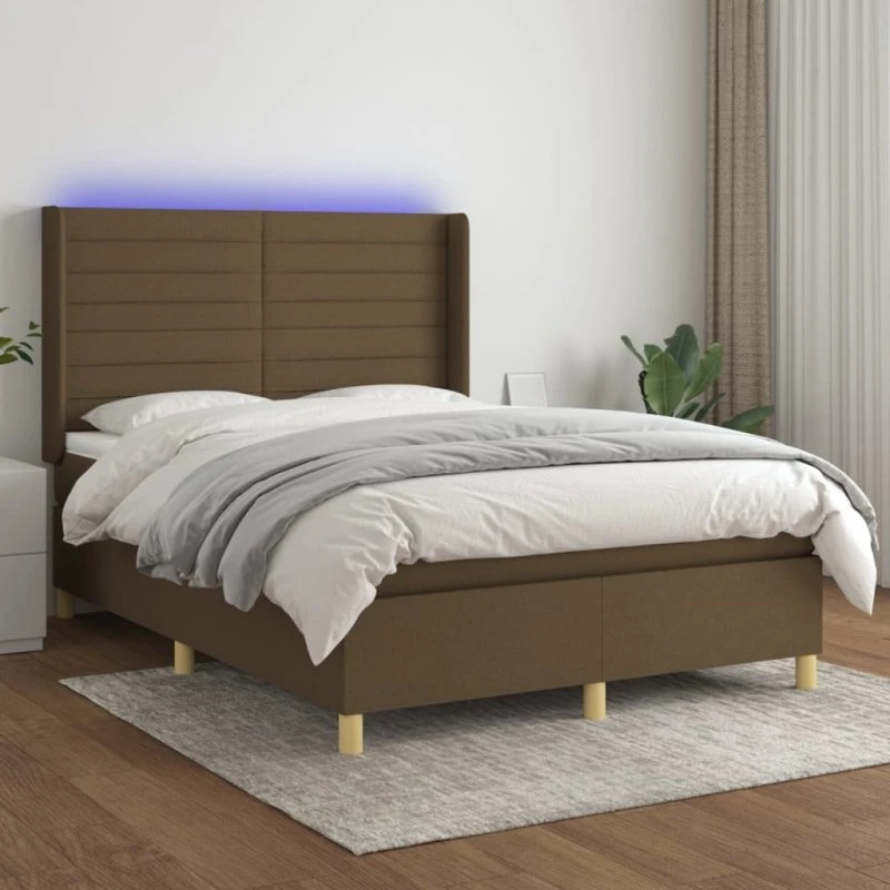 vidaXL Kontinentalseng 140x190 cm mørkebrun med LED-lys