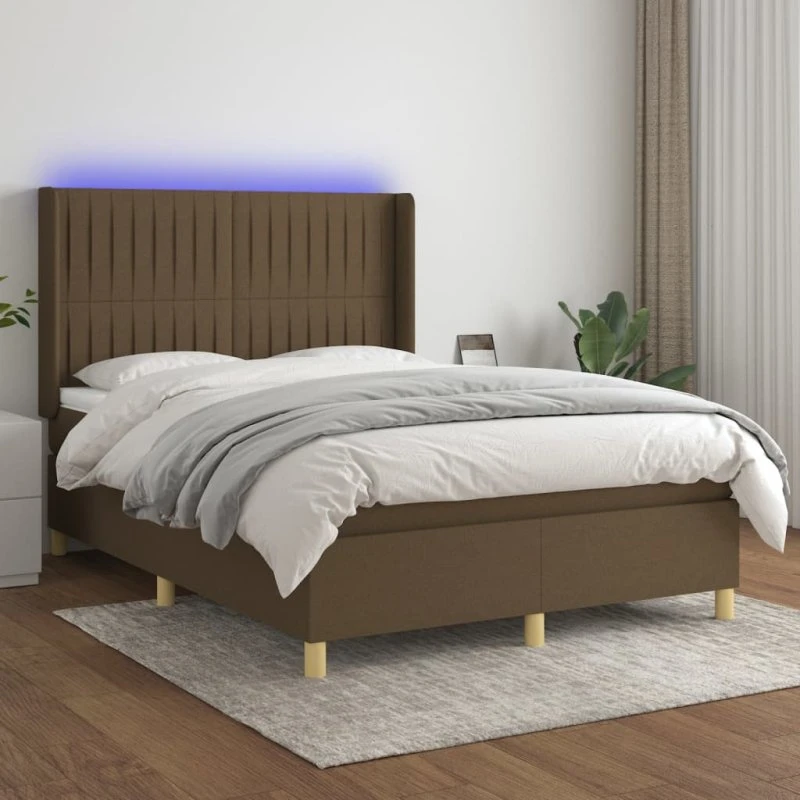 vidaXL Kontinentalseng 140x190 cm mørkebrun med LED-lys