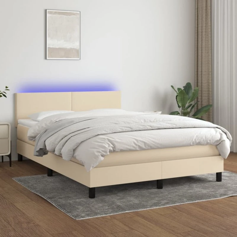 vidaXL Kontinentalseng 140x190 cm Cremefarvet med LED-lys