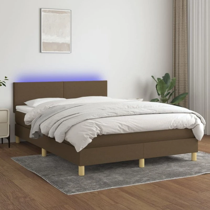 vidaXL Kontinentalseng 140x190 cm med LED-lys, mørkebrun