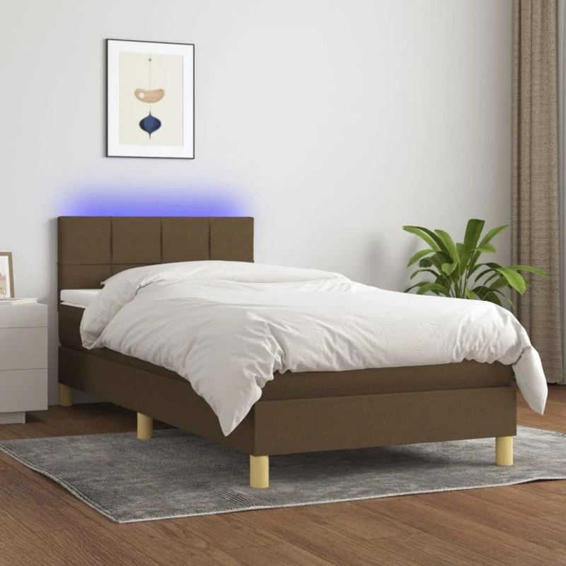 vidaXL Kontinentalseng 90x190 cm med LED-lys, mørkebrun