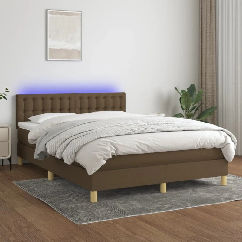 vidaXL Kontinentalseng 140x190 cm med LED-lys, mørkebrun