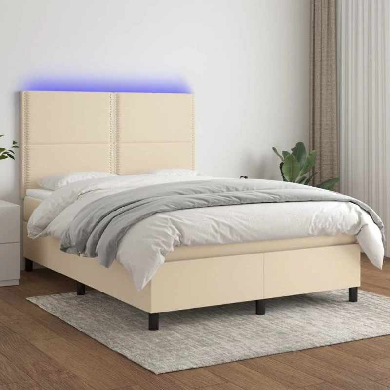 vidaXL Kontinentalseng 140x190 cm Creme med LED-lys