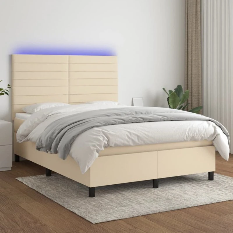 vidaXL Kontinentalseng 140x190 cm Cremefarvet med LED-lys