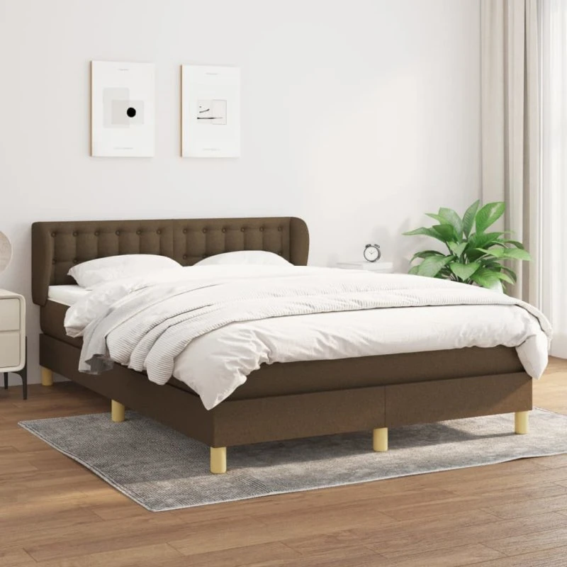 vidaXL Kontinentalseng 140x190 cm mørkebrun med justerbar gavl og pocketfjedresmadras