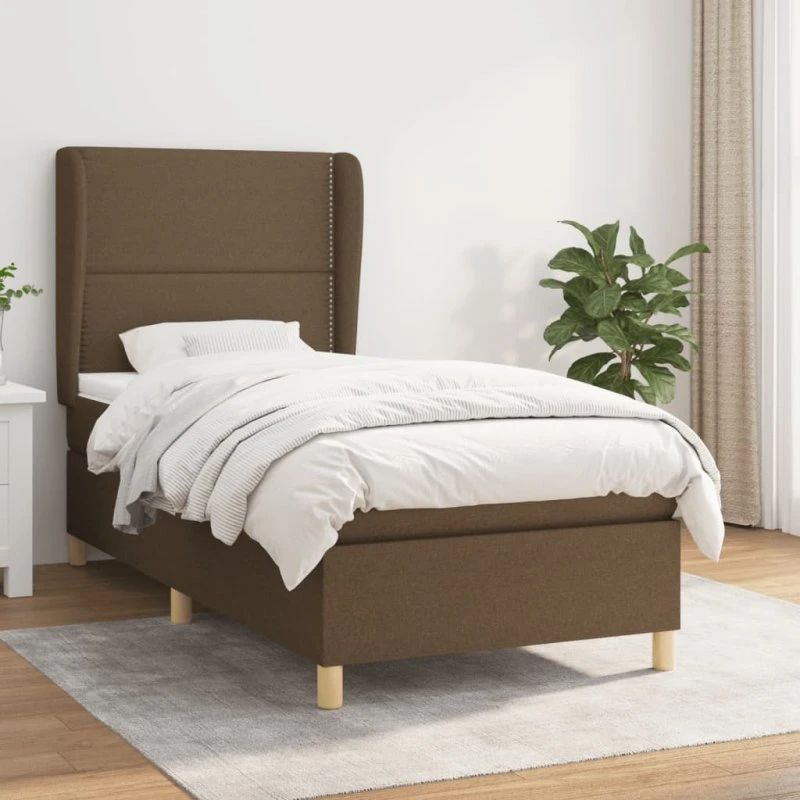 vidaXL Kontinentalseng 90x190 cm mørkebrun med madras og justerbar sengegavl