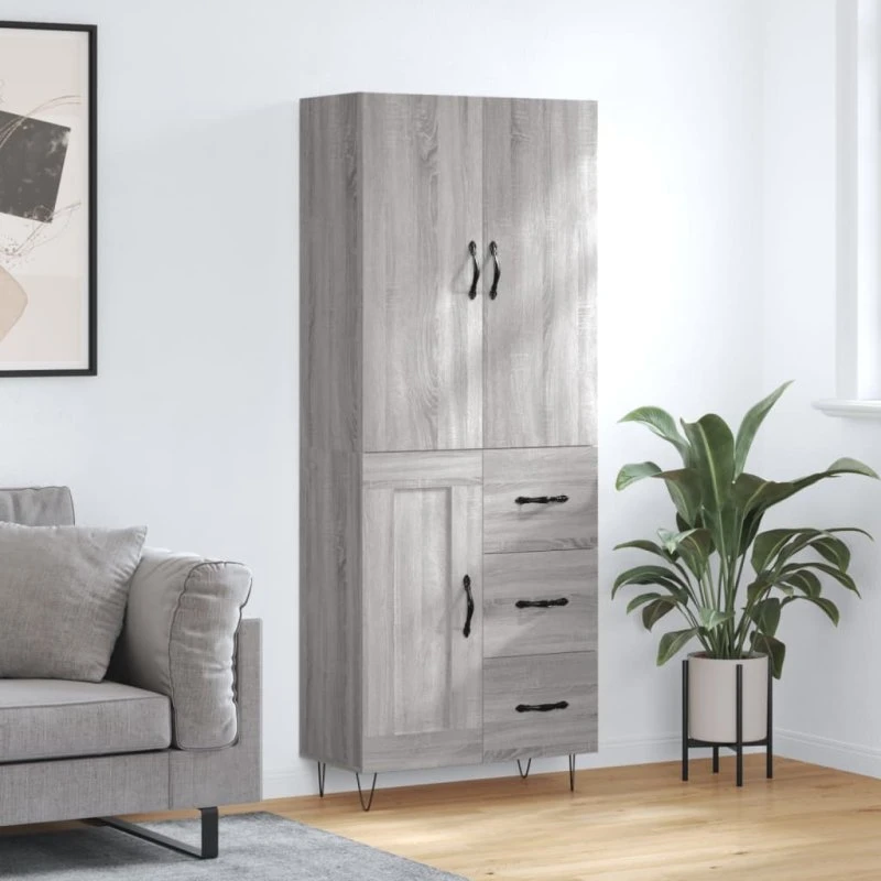 vidaXL Højskab 69,5x34x180 cm Konstrueret Træ Grå Sonoma-Eg