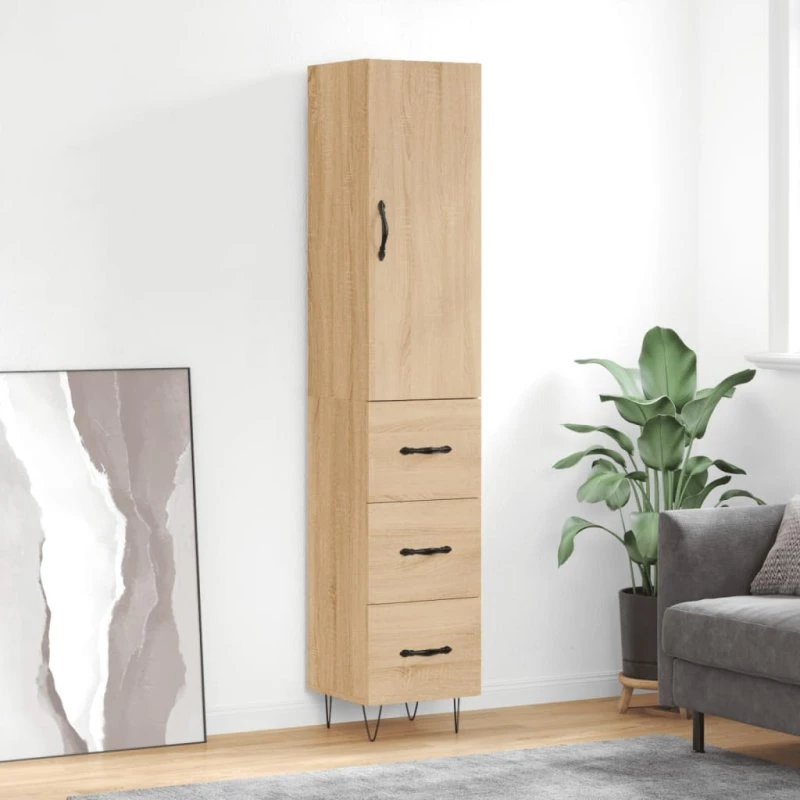 vidaXL Skab 34,5x34x180 cm Konstrueret Træ Sonoma-Ege
