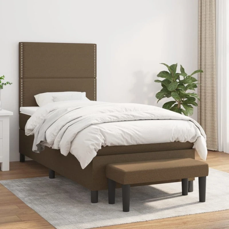 vidaXL Kontinentalseng 90x190 cm mørkebrun med justerbar gavl og pocketfjedermadras