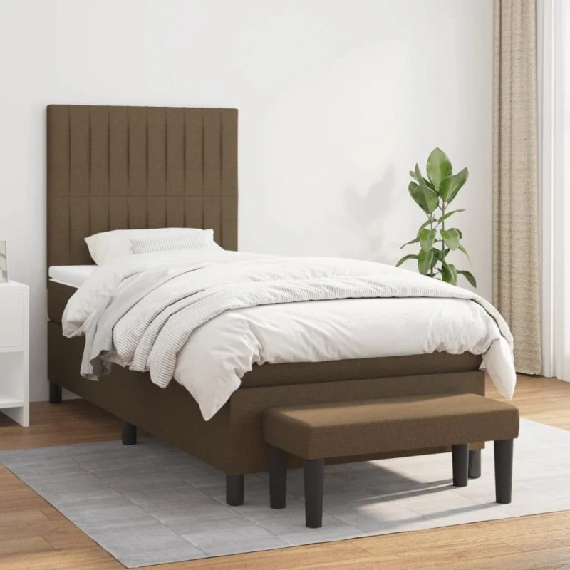 vidaXL Kontinentalseng 90x190 cm mørkebrun med justerbar gavl og pocketfjeder-madras