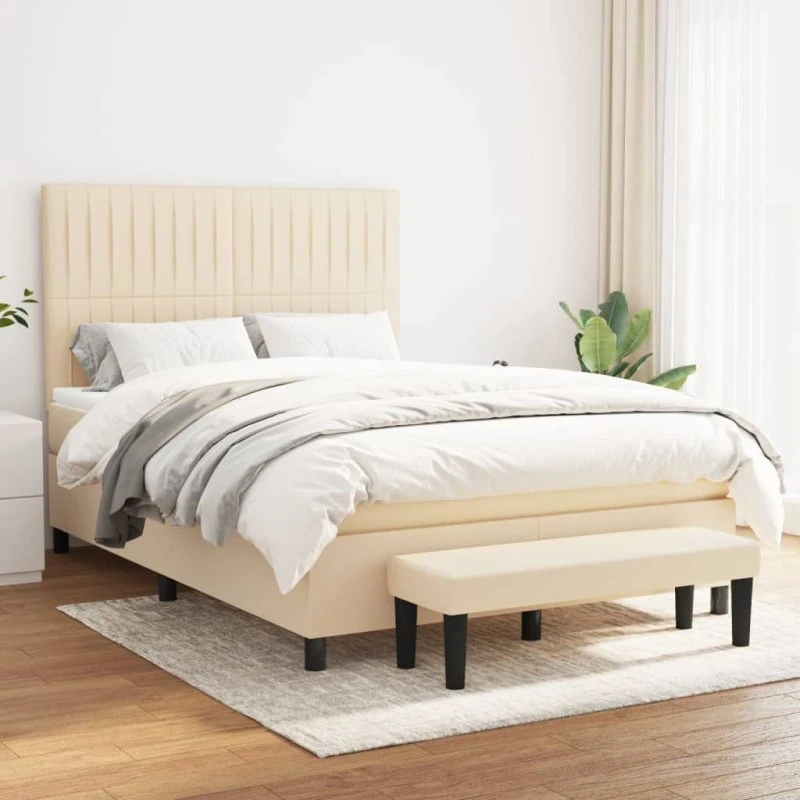 vidaXL Kontinentalseng med Madras 140x190 cm Cremefarvet