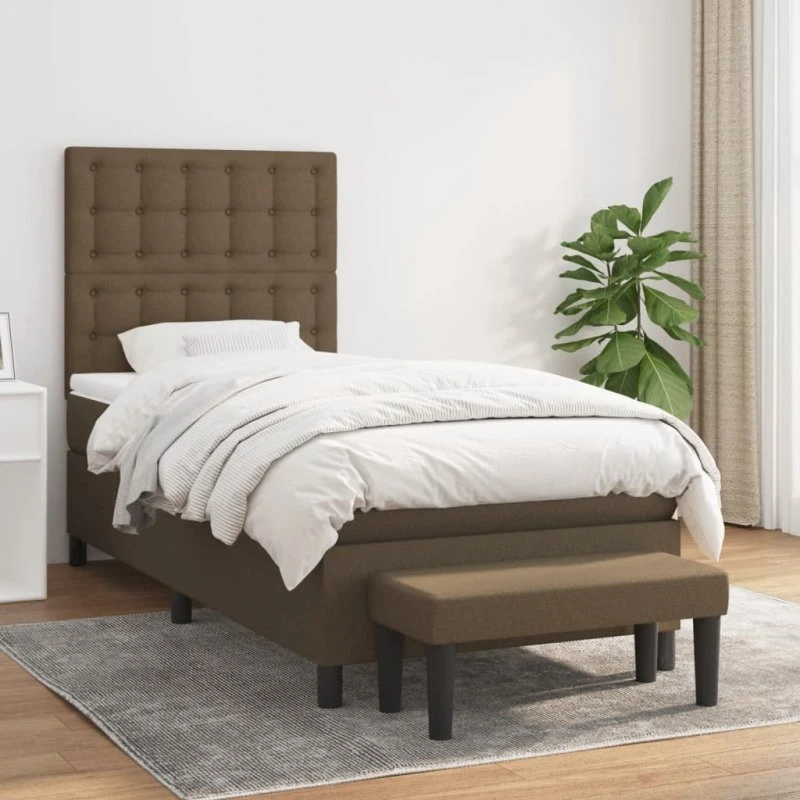 vidaXL Kontinentalseng 90x190 cm mørkebrun med justerbar sengegavl og pocketfjedremadras