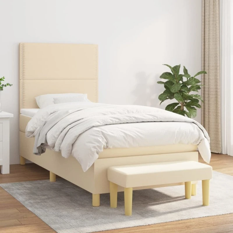 vidaXL Kontinentalseng 90x200 cm med madras, cremefarvet