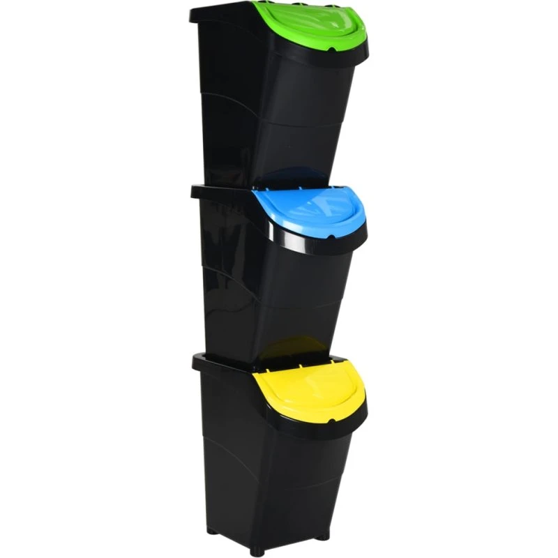 vidaXL 3 stk. stabelbare affaldsspande med låg, 120 l, sort