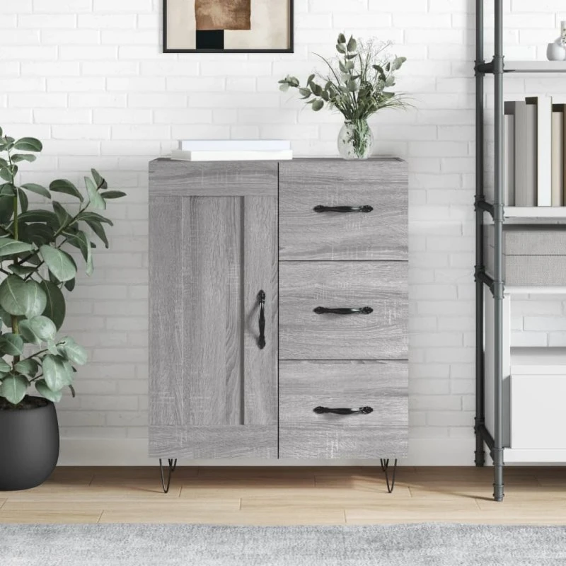 vidaXL Skænk 69,5x34x90 cm Konstrueret Træ Grå Sonoma-Eg