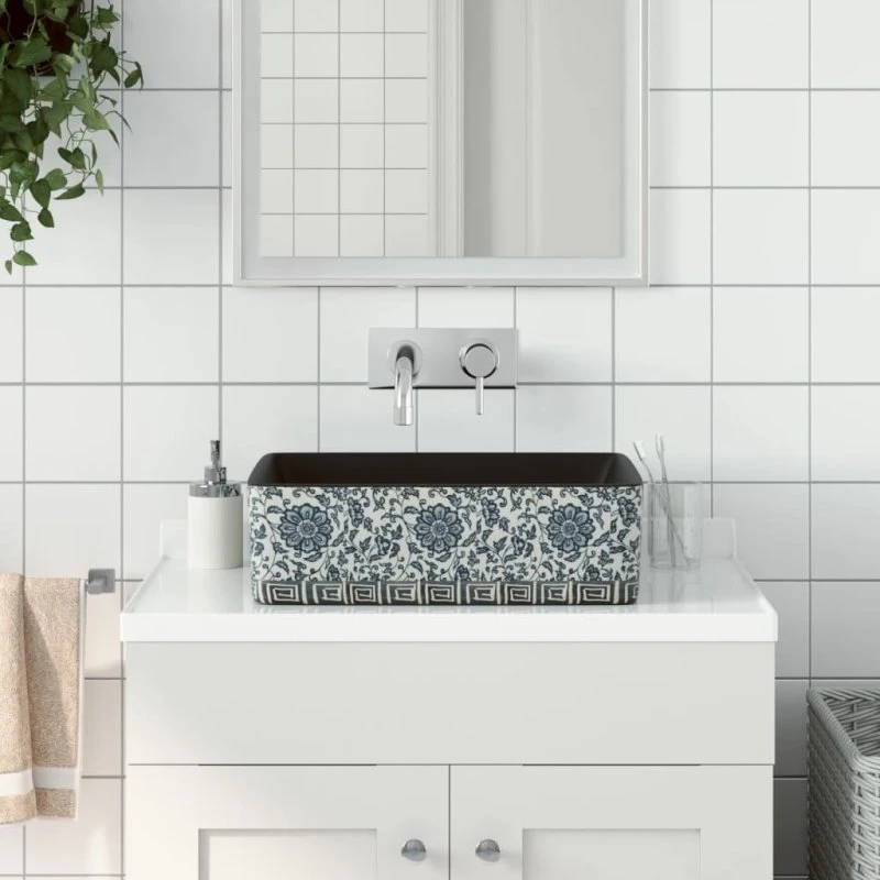 vidaXL Håndvask til bord 46x35,5x13 cm rektangulær keramik sort/blå