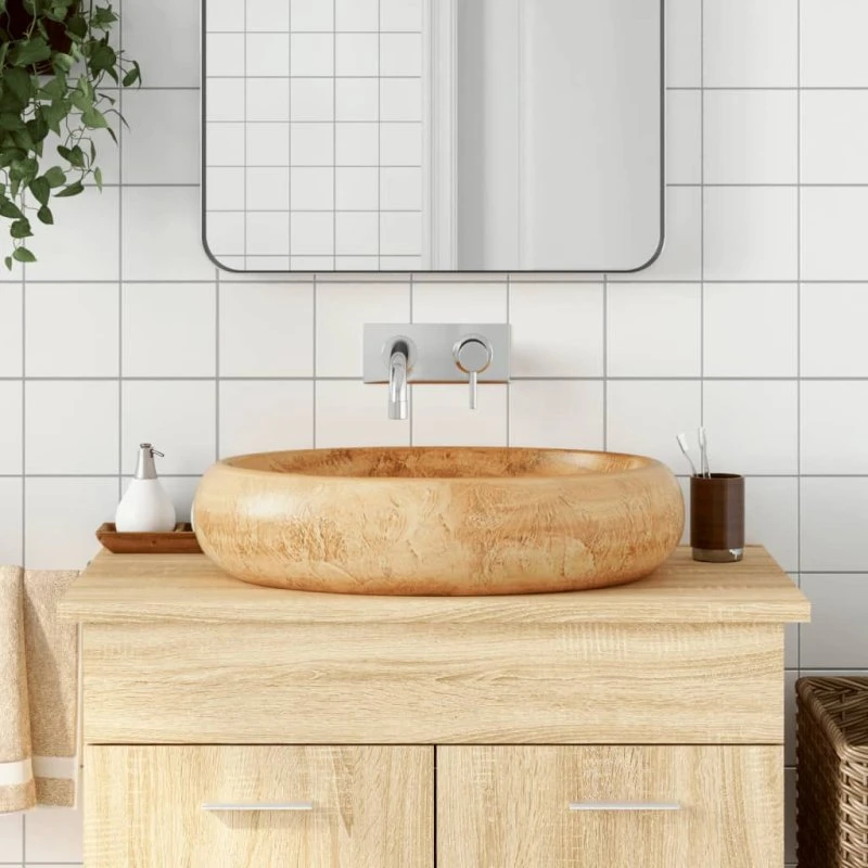 vidaXL Håndvask til bordplade 59x40x15 cm oval brun keramik