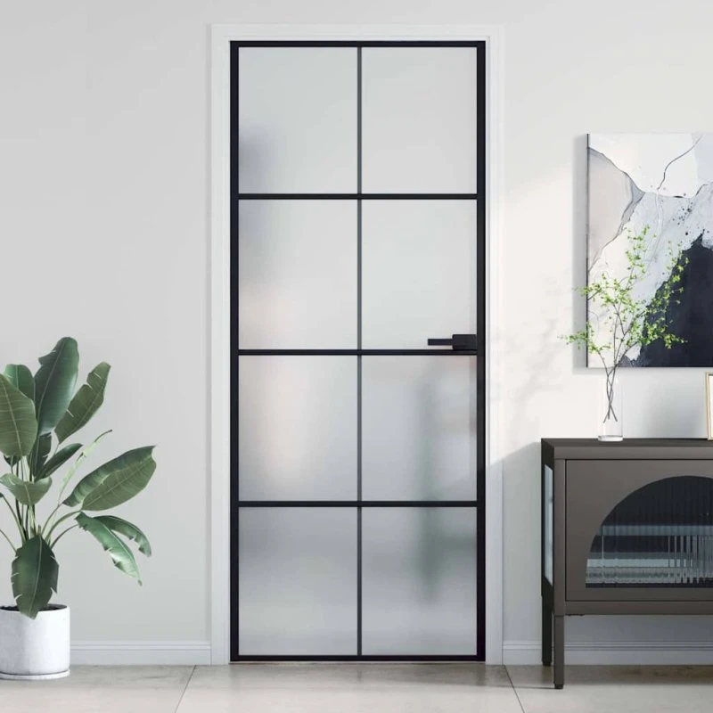 vidaXL dør 83x201,5 cm hærdet glas og aluminium sort