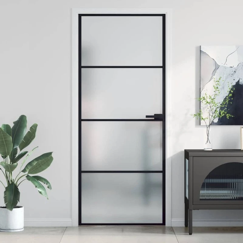 vidaXL dør 83x201,5 cm hærdet glas og aluminium sort