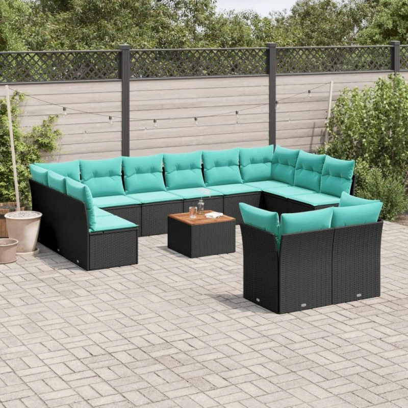 vidaXL 13-delssofasæt med hynder, polyrattan, sort