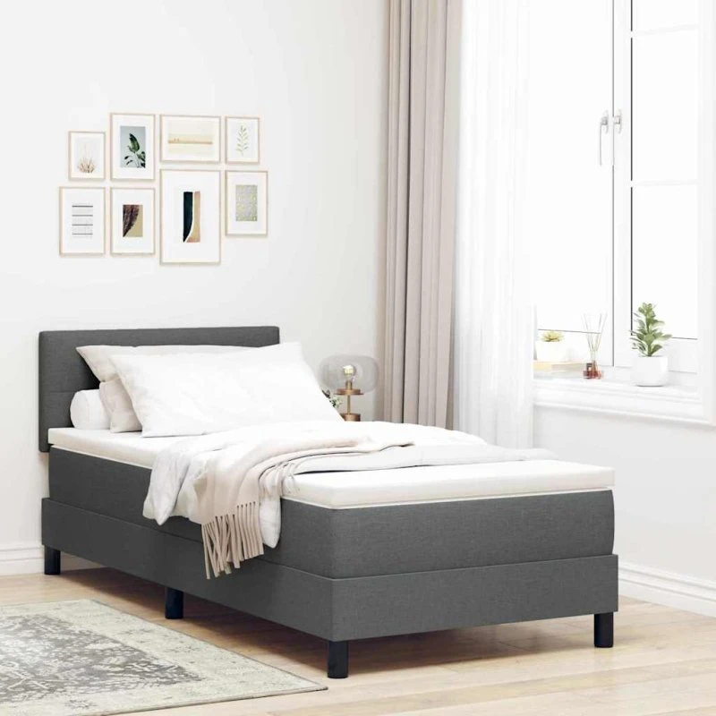 vidaXL Box spring seng med hovedgærde, mørkegrå, 80 x 200 cm
