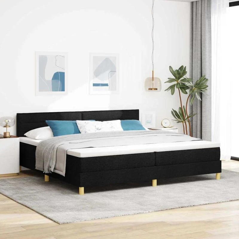vidaXL Boxspring seng med hovedgærde, sort 200x200 cm