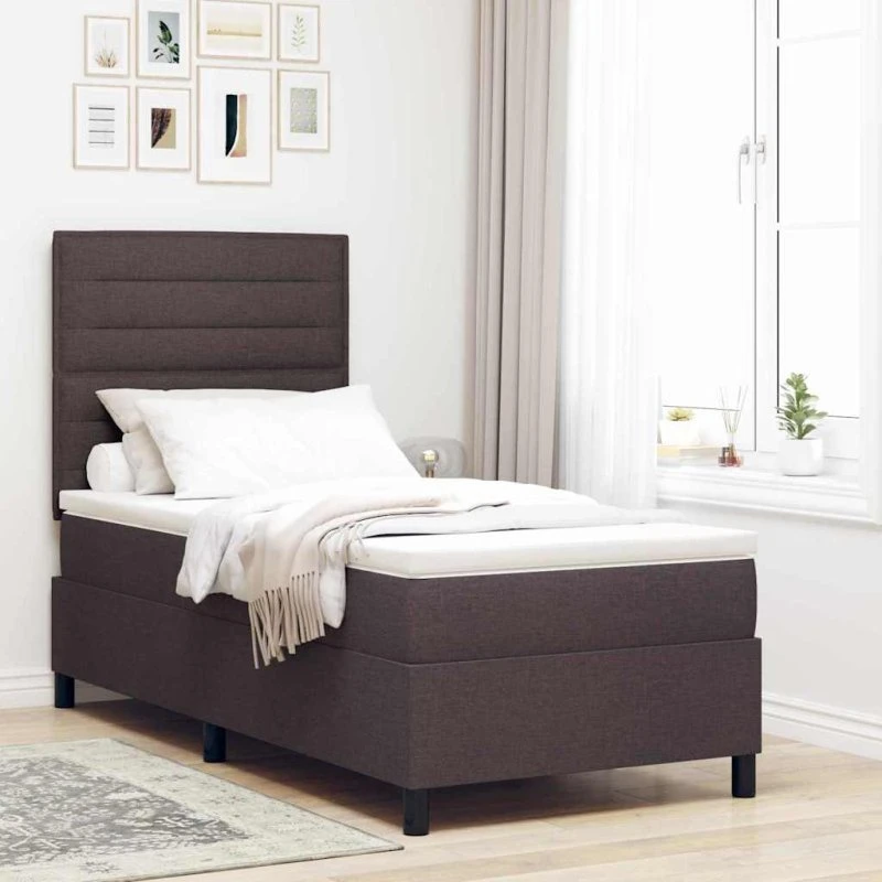 vidaXL Boxspring-seng med madras Mørk Brun 100 x 200 cm