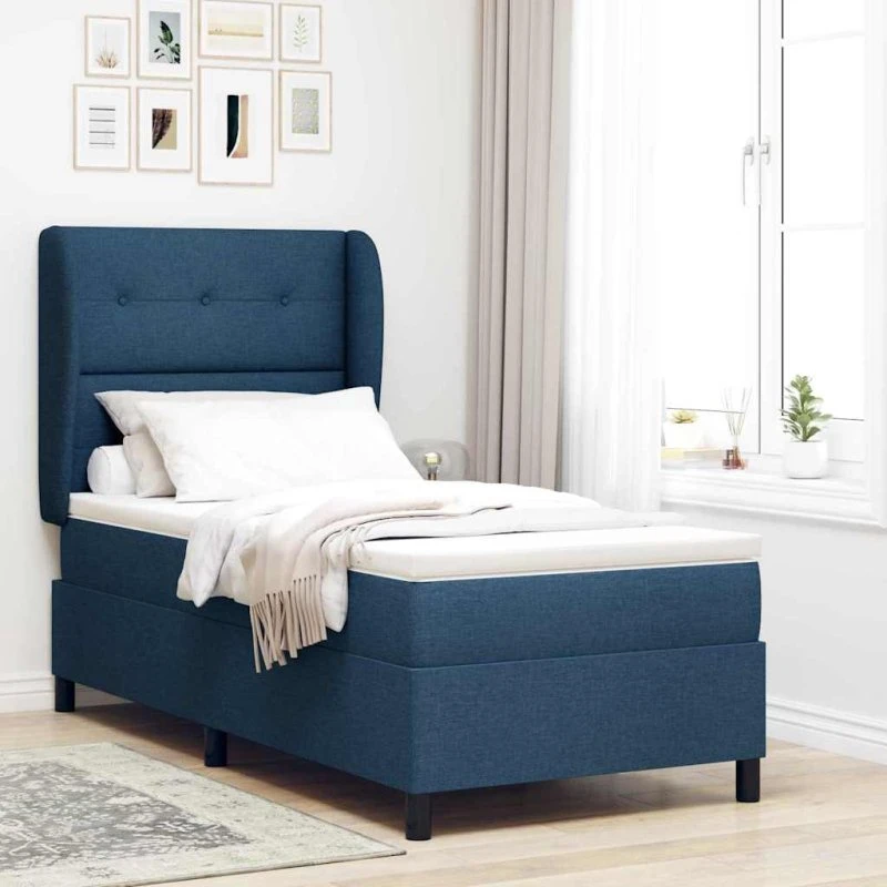 vidaXL Boxspring seng med madras og hovedgærde, blå, 100 x 200 cm
