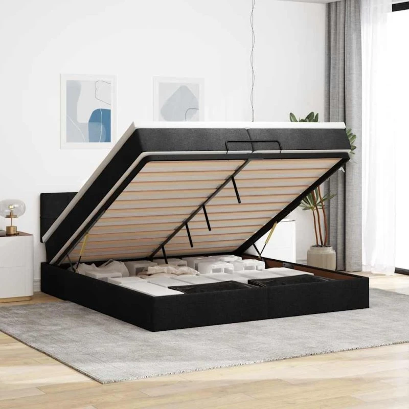 vidaXL Osmannisk sengeramme med madras 200x200 cm sort