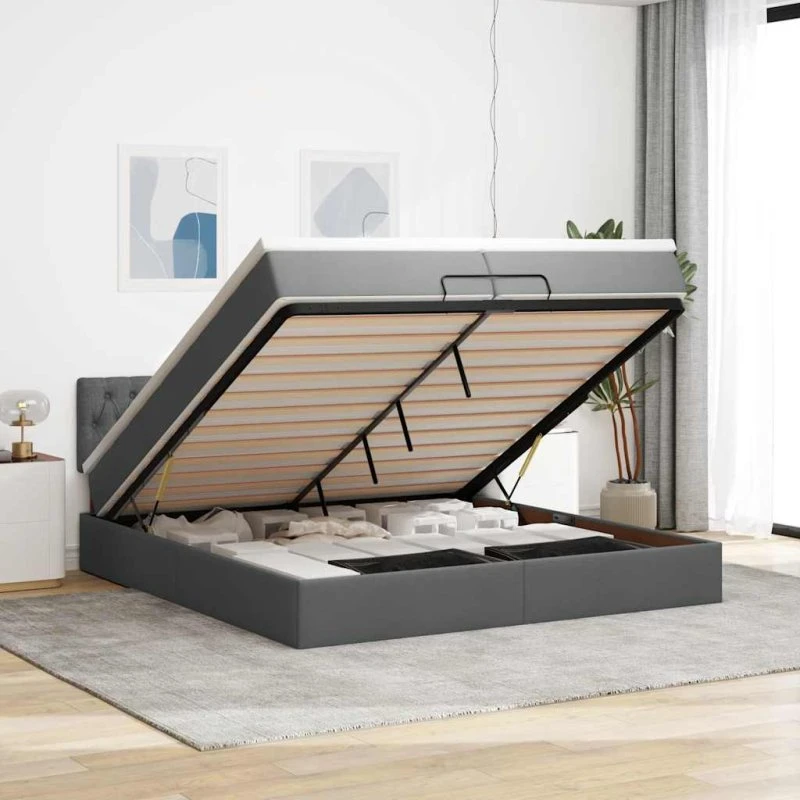 vidaXL Osmannisk Sengeramme med Madras 200x200 cm Mørkegrå