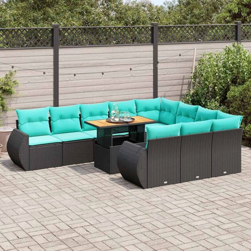 vidaXL 11-delers polyrattan havesofasæt med hynder, sort