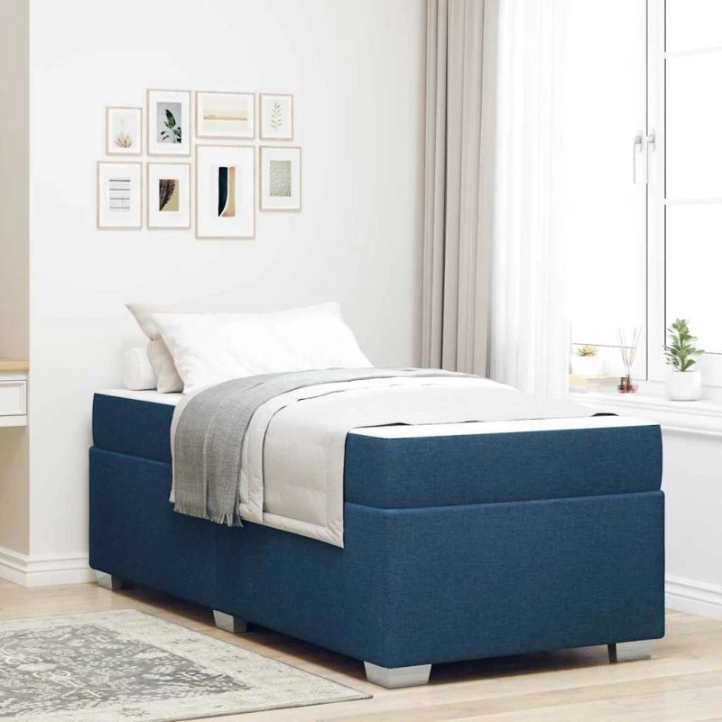 vidaXL Sengestel med Madras Blå 100x200 cm Stof