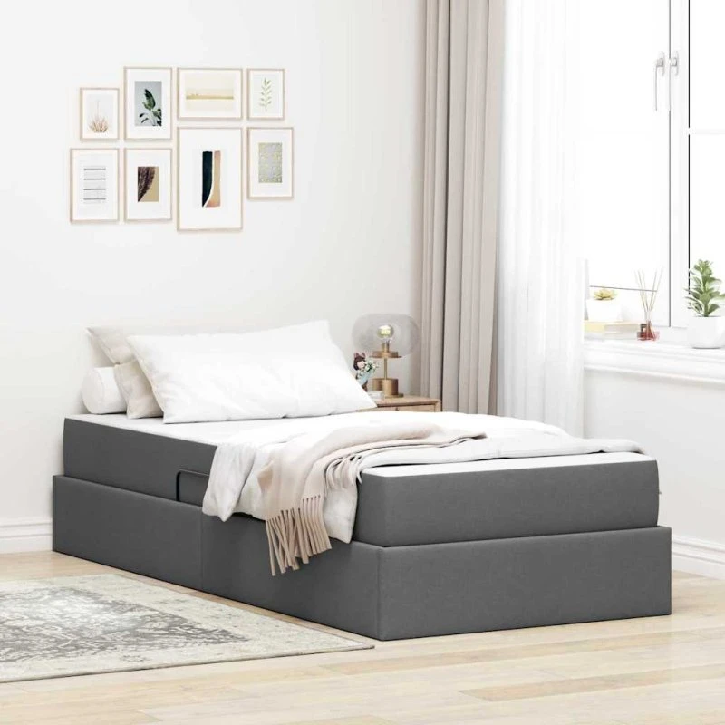 vidaXL Seng med opbevaring, 90 x 200 cm, mørkegrå, polyester