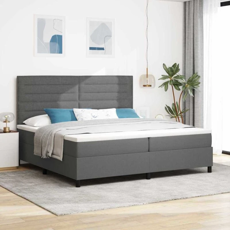 vidaXL Boxspring seng med LED, mørkegrå, 200x200 cm