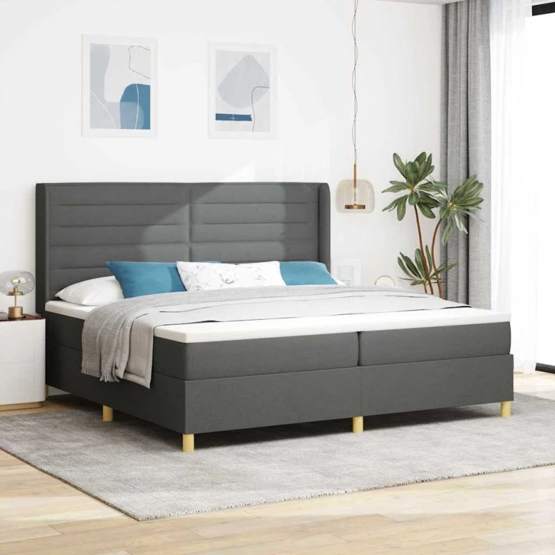 vidaXL Box spring seng med LED Grå 200x200 cm Stof