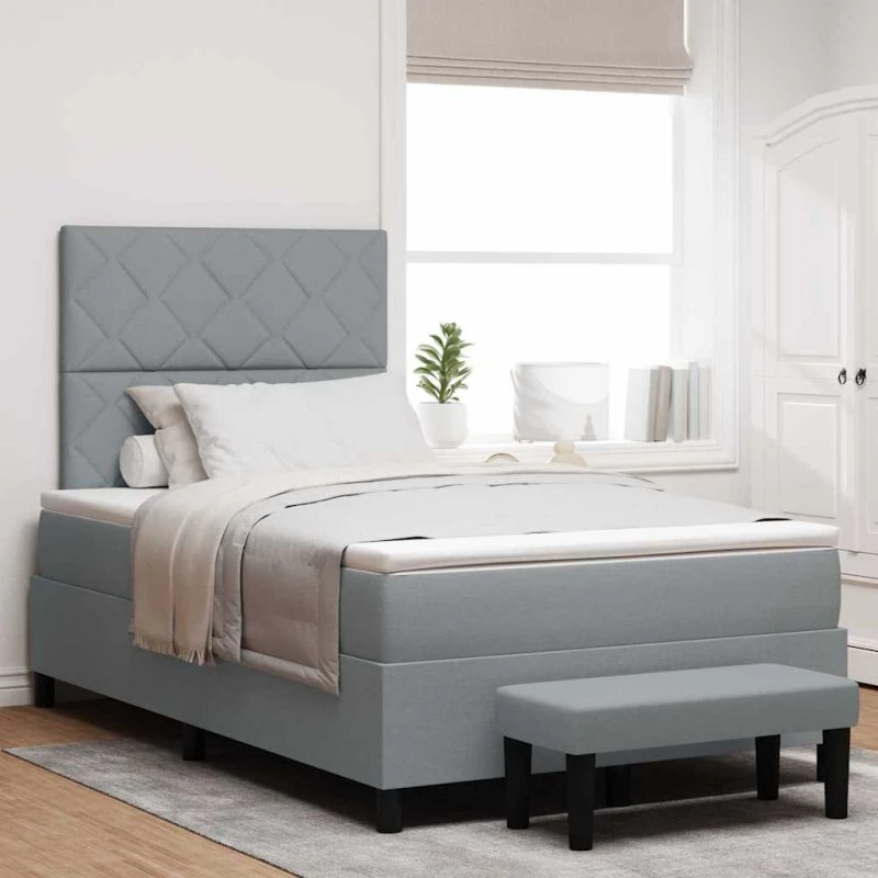 vidaXL Box Spring Seng Lysegrå 120x200 cm med Justerbar Hovedgærd
