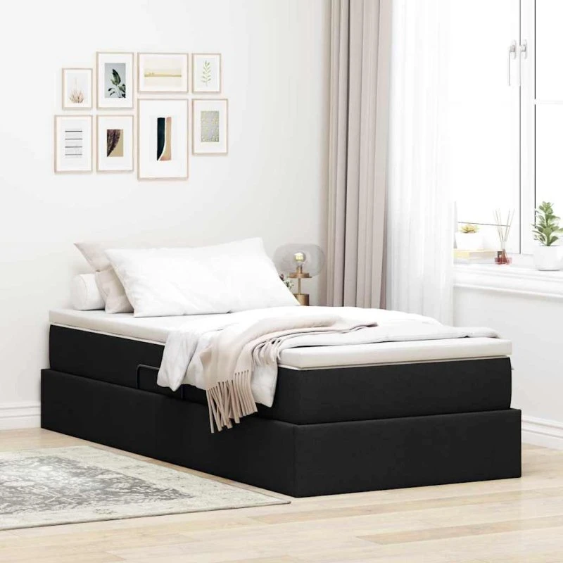 vidaXL Seng med opbevaring, 90 x 190 cm, sort