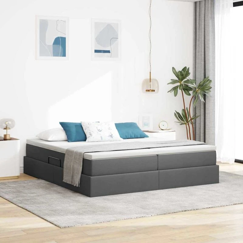 vidaXL Seng med opbevaring, mørkegrå 180 x 200 cm, polyester
