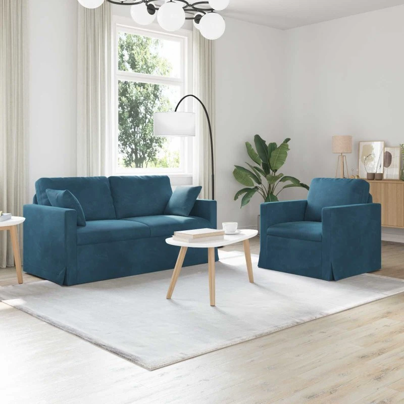 vidaXL 2-pcs Blå Sofa Sæt 158 x 78 x 80 cm Fløjl