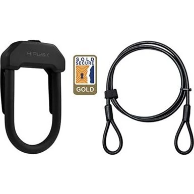 Hiplok DX Plus bøjlelås 14mm + 2m kabel, Sort