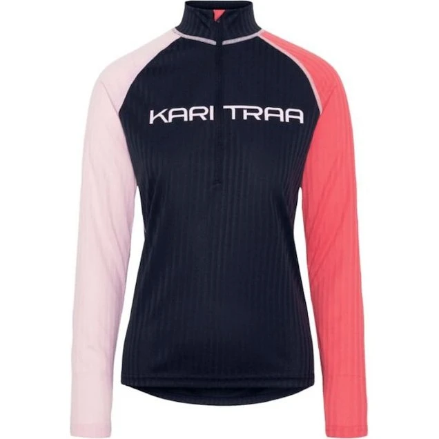 Kari Traa Ella Half Zip Baselayer Trøje Blå/Koral/Lyserød L