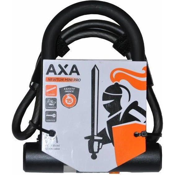 AXA Newton Mini Pro med wire, 140 mm bøjlelås, 10 mm wire