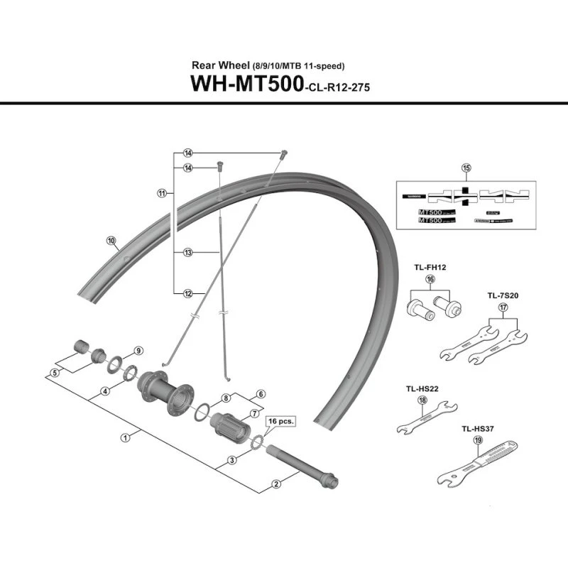 Shimano Eger 272mm til WH-MT500-CL-R12-275
