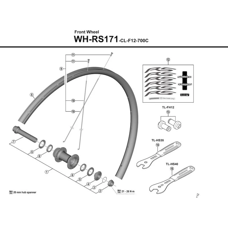 Shimano eger 290mm WH-RS171-CL-F12-700C til forhjul