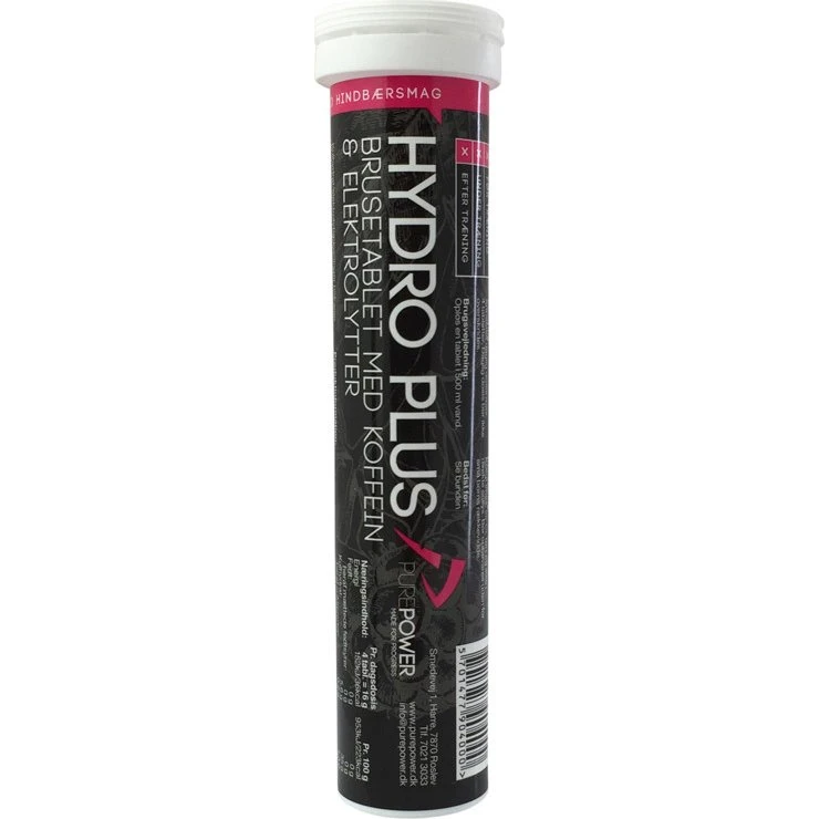 PurePower Hydro Plus Hindbær 20 Tabs med Koffein og Elektrolytter