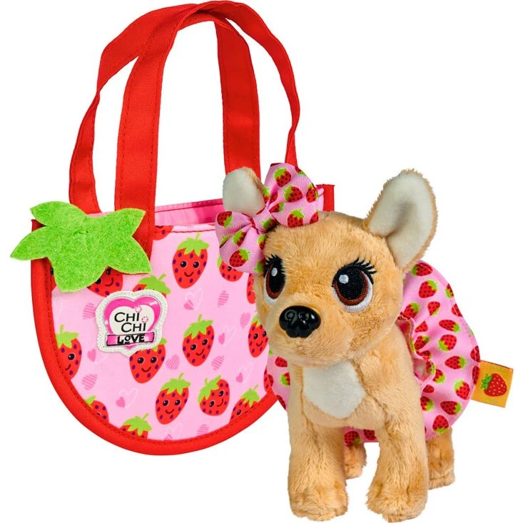 Simba Toys ChiChi LOVE Chihuahua Bamse med Jordbærtaske, 15 cm
