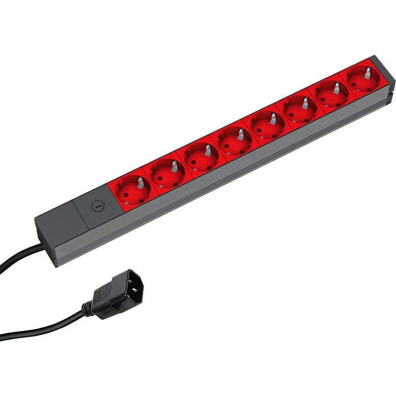 Bachmann 19" Stikdåse 8x Schuko 2m Sort/Rød