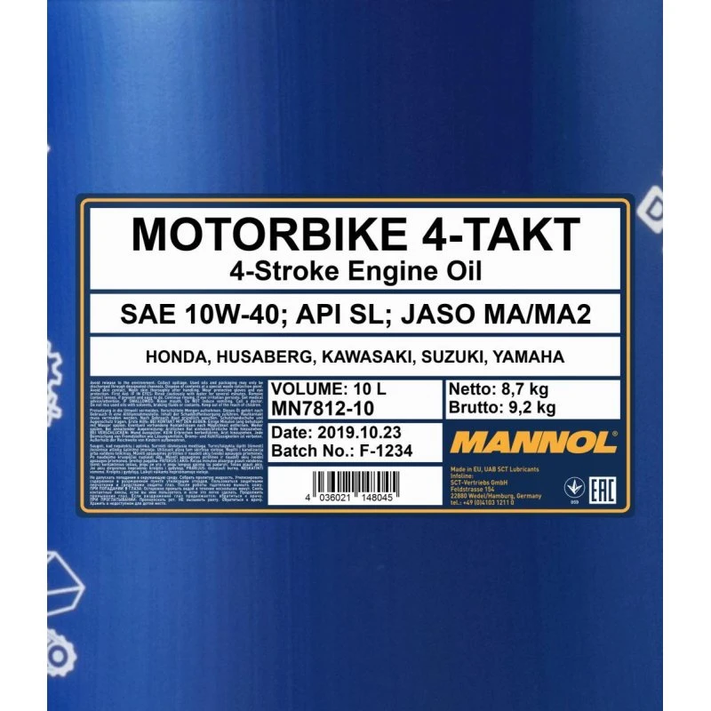 MANNOL 4T 10W-40 10L Motorolie til Motorcykel