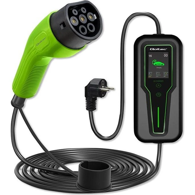 Qoltec Mobil EV-lader 2-i-1 3,5 kW, 230 V, LCD, 5 m